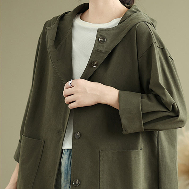 Veste à capuche vintage en coton et lin pour femme avec poches avant et Buddha Stones Fall - image 5