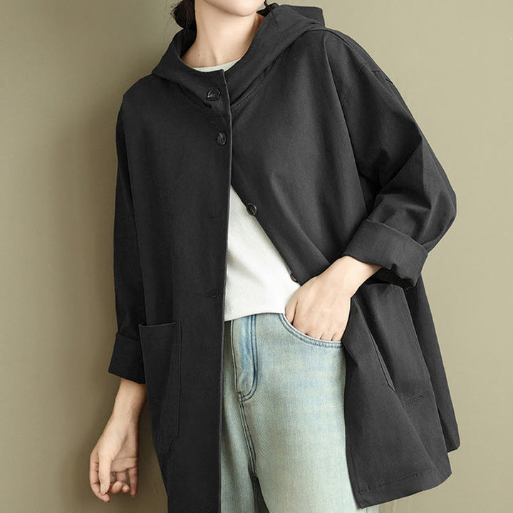 Veste à capuche vintage en coton et lin pour femme avec poches avant et Buddha Stones Fall - image 19