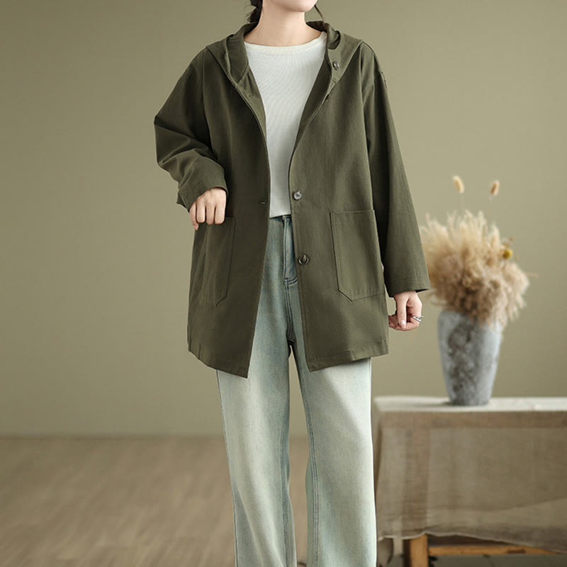 Veste à capuche vintage en coton et lin pour femme avec poches avant et Buddha Stones Fall - image 5