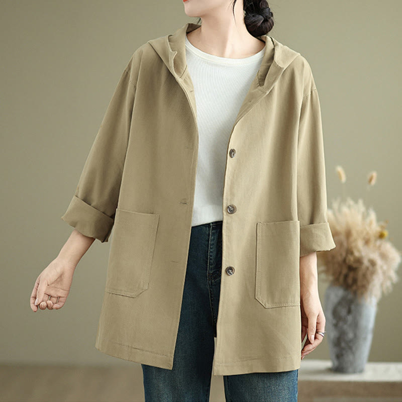 Veste à capuche vintage en coton et lin pour femme avec poches avant et Buddha Stones Fall - image 8