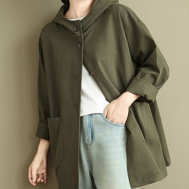 Veste à capuche vintage en coton et lin pour femme avec poches avant et Buddha Stones Fall - image 3