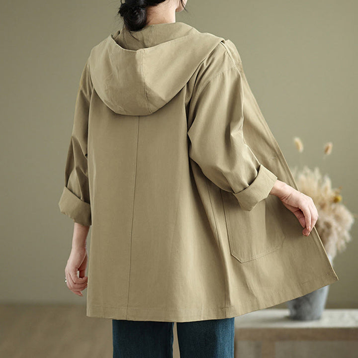 Veste à capuche vintage en coton et lin pour femme avec poches avant et Buddha Stones Fall - image 9