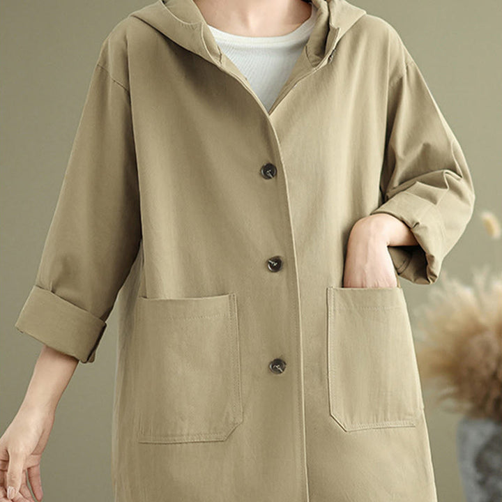 Veste à capuche vintage en coton et lin pour femme avec poches avant et Buddha Stones Fall - image 11