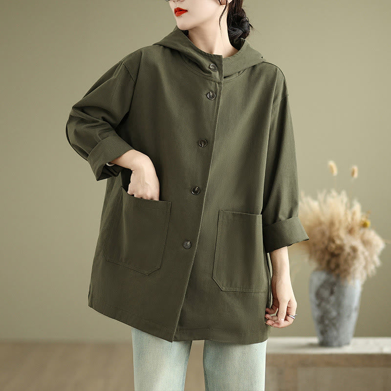 Veste à capuche vintage en coton et lin pour femme avec poches avant et Buddha Stones Fall - image 3