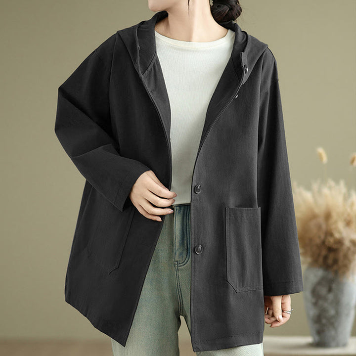 Veste à capuche vintage en coton et lin pour femme avec poches avant et Buddha Stones Fall - image 20