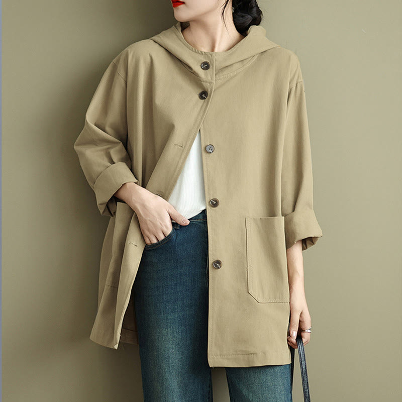 Veste à capuche vintage en coton et lin pour femme avec poches avant et Buddha Stones Fall - image 9