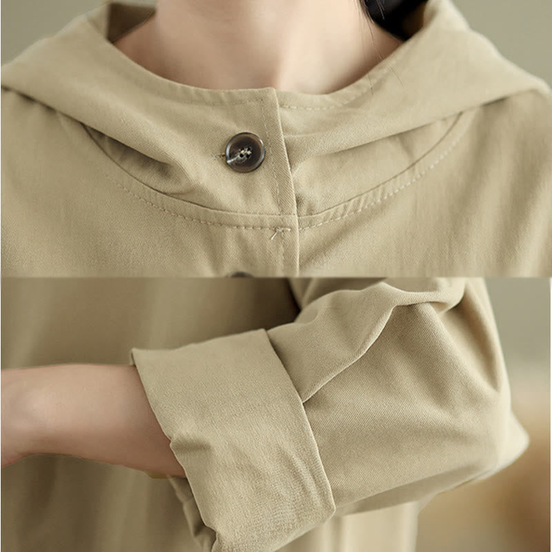 Veste à capuche vintage en coton et lin pour femme avec poches avant et Buddha Stones Fall - image 13