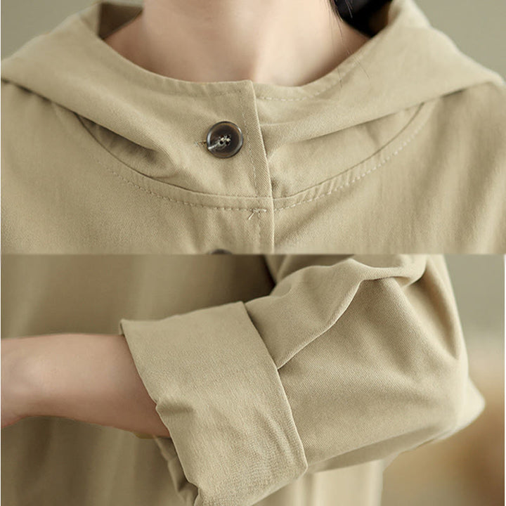 Veste à capuche vintage en coton et lin pour femme avec poches avant et Buddha Stones Fall - image 14