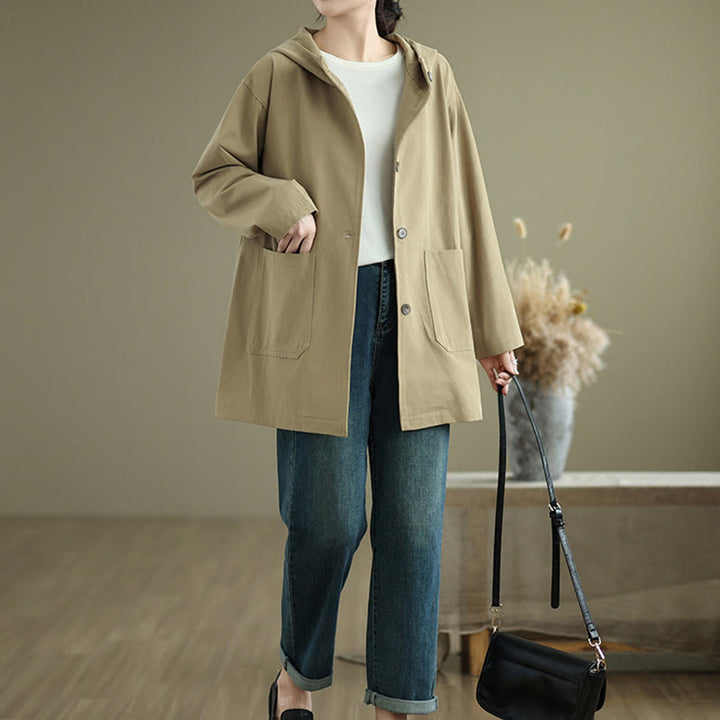 Veste à capuche vintage en coton et lin pour femme avec poches avant et Buddha Stones Fall - image 11