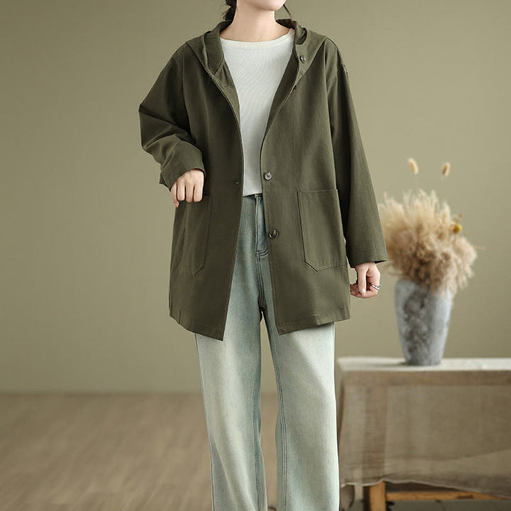 Veste à capuche vintage en coton et lin pour femme avec poches avant et Buddha Stones Fall - image 6