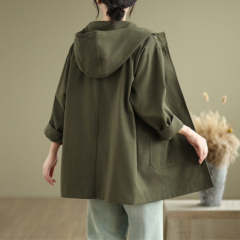 Veste à capuche vintage en coton et lin pour femme avec poches avant et Buddha Stones Fall - image 2