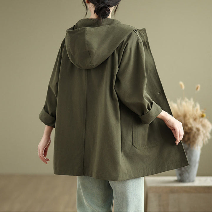 Veste à capuche vintage en coton et lin pour femme avec poches avant et Buddha Stones Fall - image 2