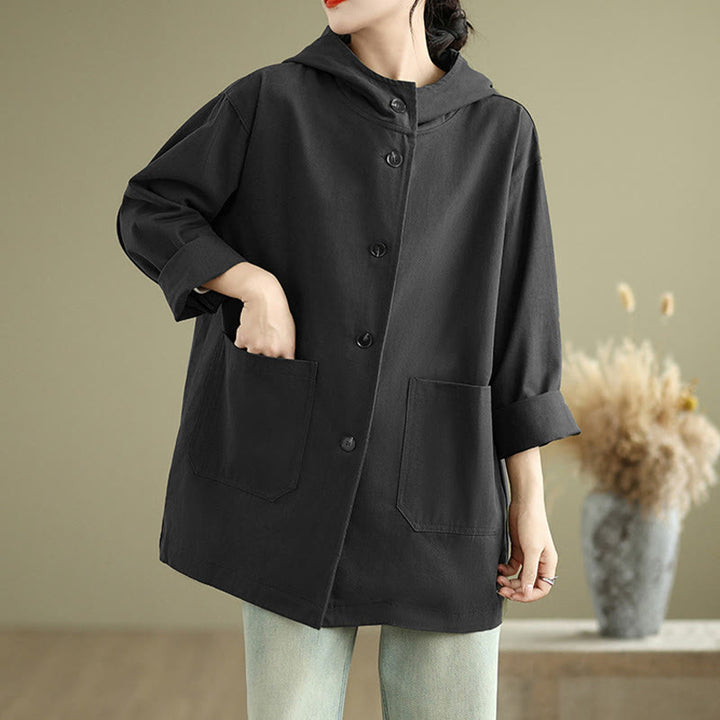 Veste à capuche vintage en coton et lin pour femme avec poches avant et Buddha Stones Fall - image 18