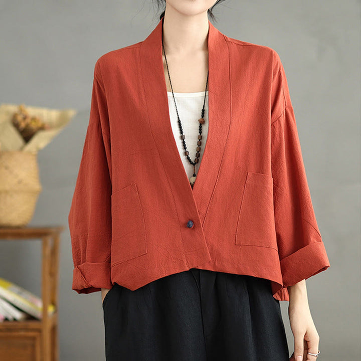 Veste décontractée vintage unie à manches longues et poches, Buddha Stones - image 9