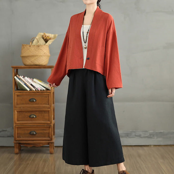 Veste décontractée vintage unie à manches longues et poches, Buddha Stones - image 11