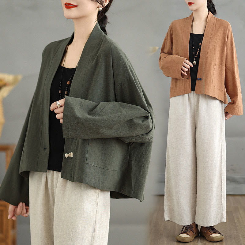 Veste décontractée vintage unie à manches longues et poches, Buddha Stones - image 19