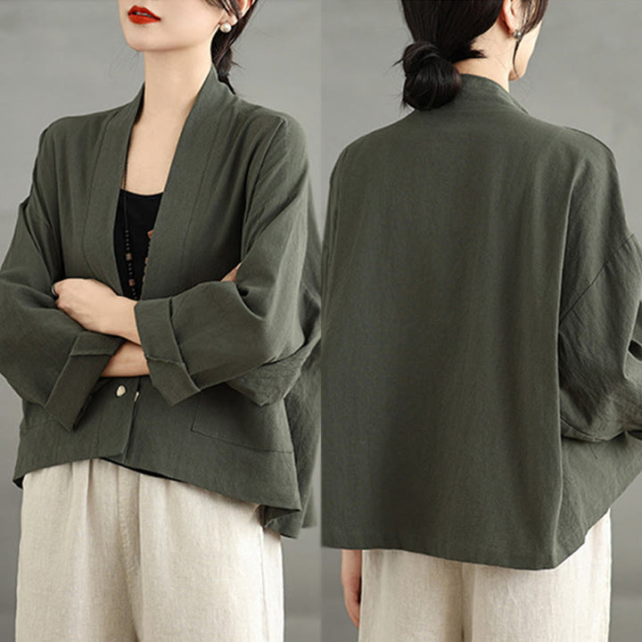 Veste décontractée vintage unie à manches longues et poches, Buddha Stones - image 18