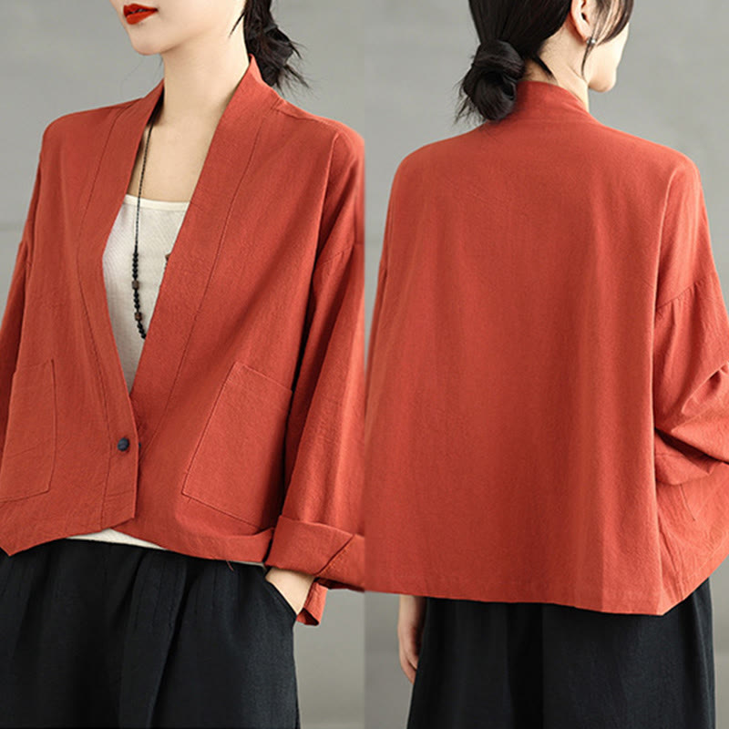 Veste décontractée vintage unie à manches longues et poches, Buddha Stones - image 12