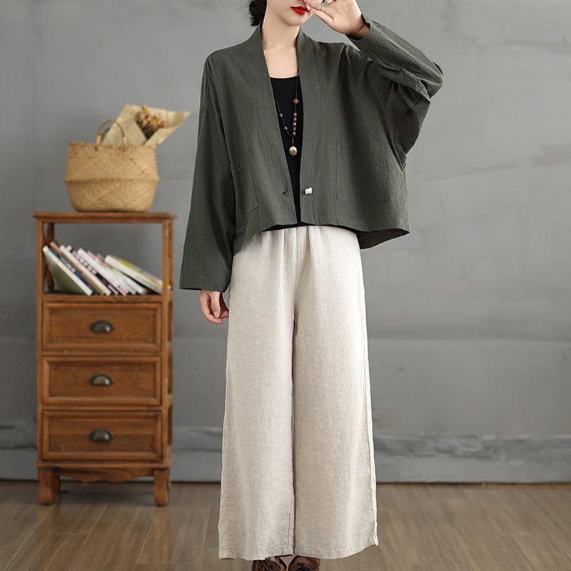 Veste décontractée vintage unie à manches longues et poches, Buddha Stones - image 17