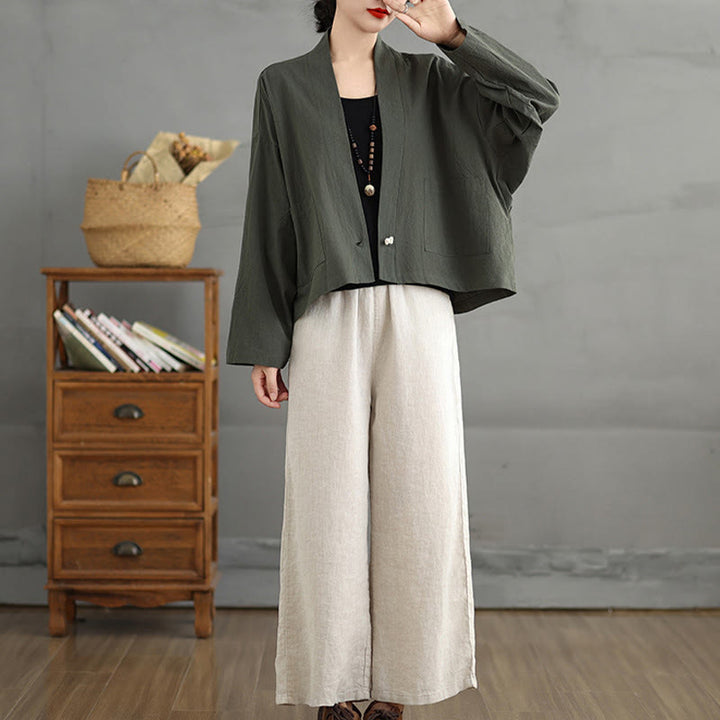 Veste décontractée vintage unie à manches longues et poches, Buddha Stones - image 17