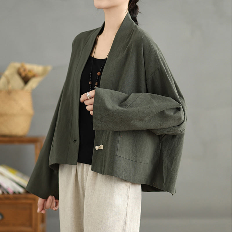Veste décontractée vintage unie à manches longues et poches, Buddha Stones - image 16