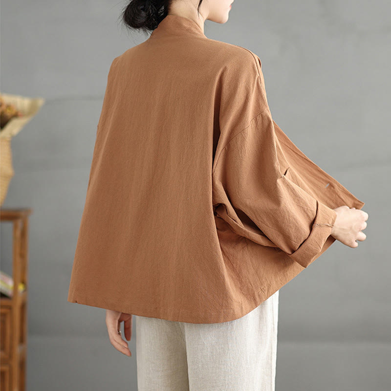 Veste courte décontractée vintage à manches longues, ouverte sur le devant et dotée de poches , de la Buddha Stones - image 1