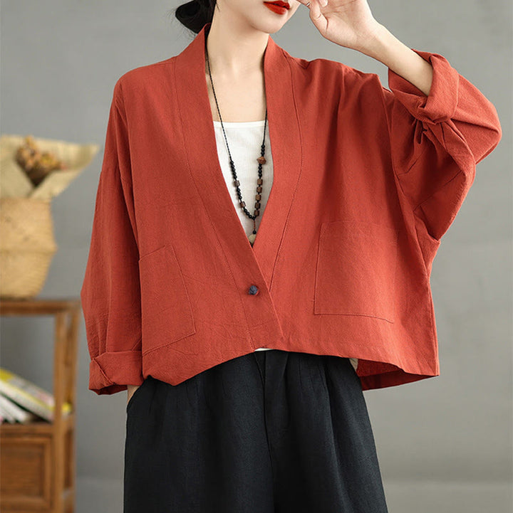Veste décontractée vintage unie à manches longues et poches, Buddha Stones - image 10