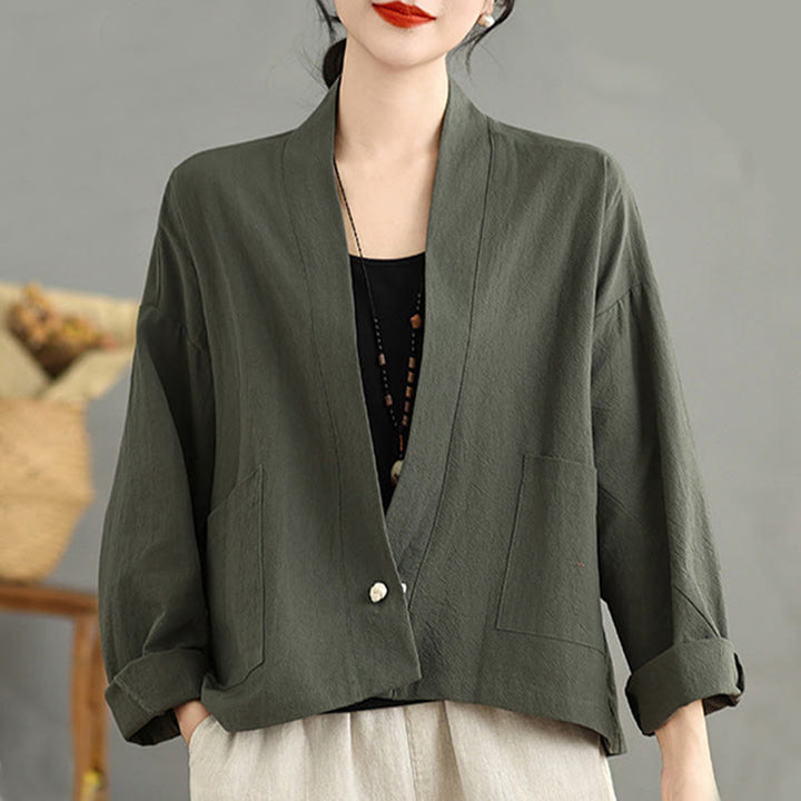 Veste décontractée vintage unie à manches longues et poches, Buddha Stones - image 14