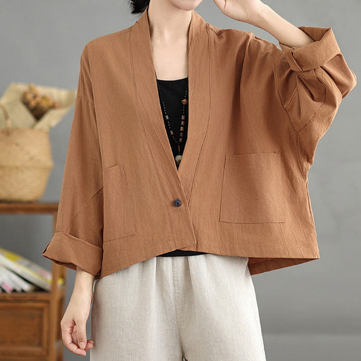 Veste courte décontractée vintage à manches longues, ouverte sur le devant et dotée de poches , de la Buddha Stones - image 2