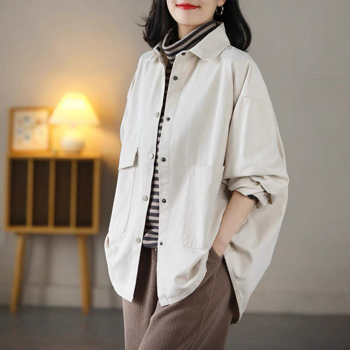 Veste en coton décontractée vintage Buddha Stones pour femme, couleur unie, avec poches - FloralWhite - US14，UK/AU18，EU46 (2XL) - image 10