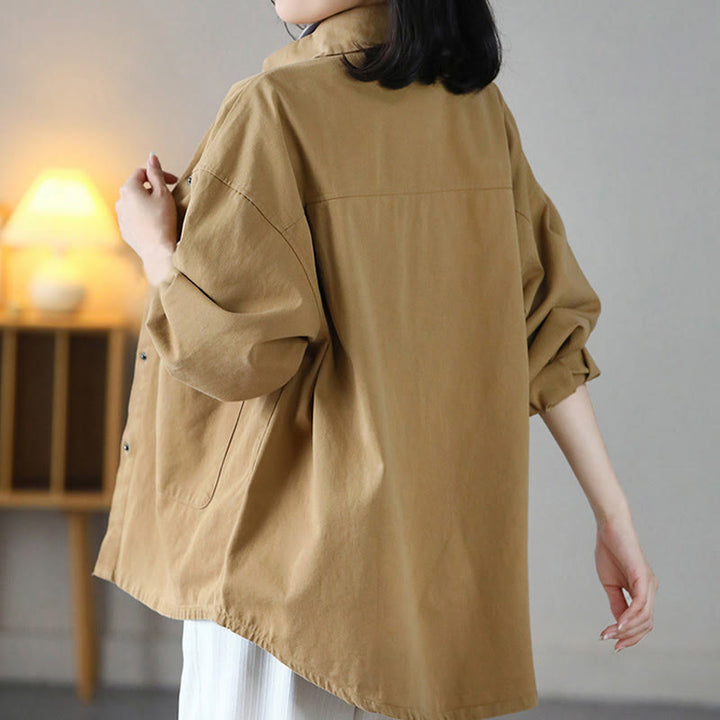 Veste en coton décontractée vintage Buddha Stones pour femme, couleur unie, avec poches - image 2