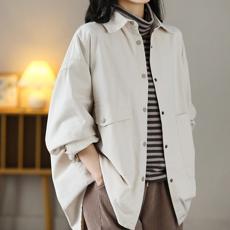 Veste en coton décontractée vintage Buddha Stones pour femme, couleur unie, avec poches - image 12