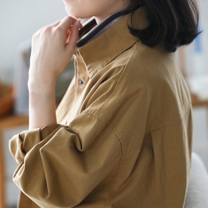 Veste en coton décontractée vintage Buddha Stones pour femme, couleur unie, avec poches - image 5