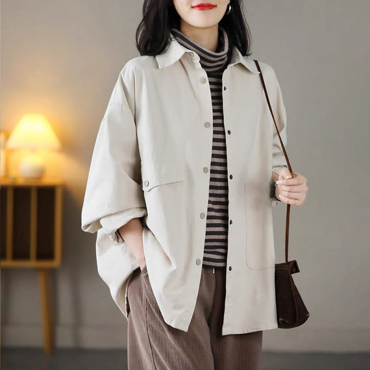 Veste en coton décontractée vintage Buddha Stones pour femme, couleur unie, avec poches - image 11