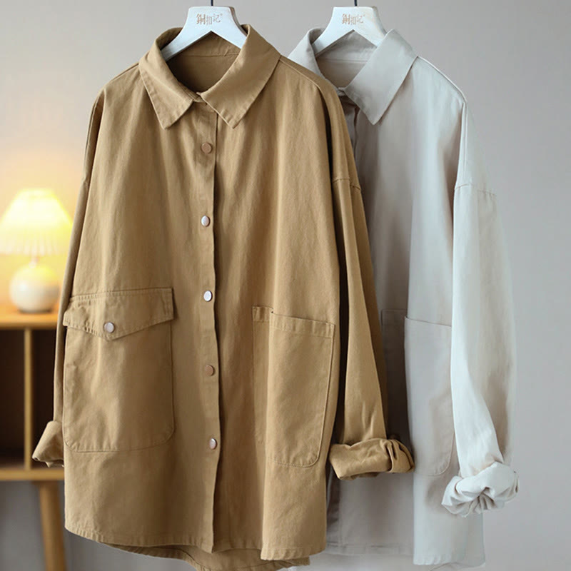 Veste en coton décontractée vintage Buddha Stones pour femme, couleur unie, avec poches - image 14