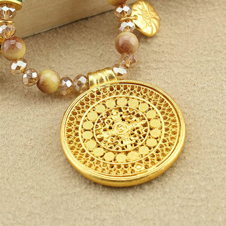 Collier pendentif en perles d'œil de tigre doré avec plaque ronde en forme de lotus tibétain en Buddha Stones - image 13