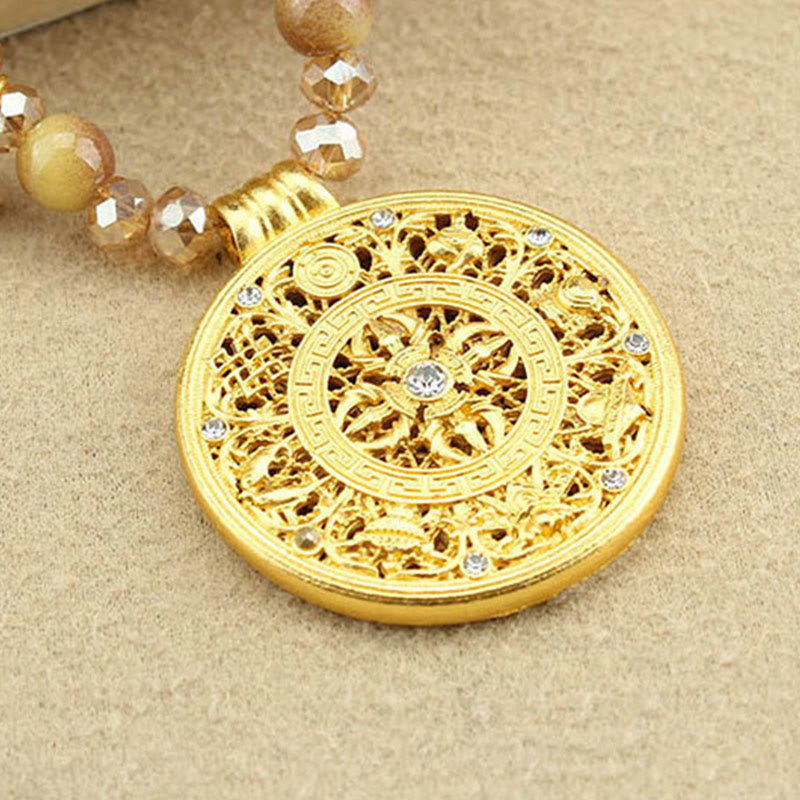 Collier pendentif en perles d'œil de tigre doré avec plaque ronde en forme de lotus tibétain en Buddha Stones - image 14