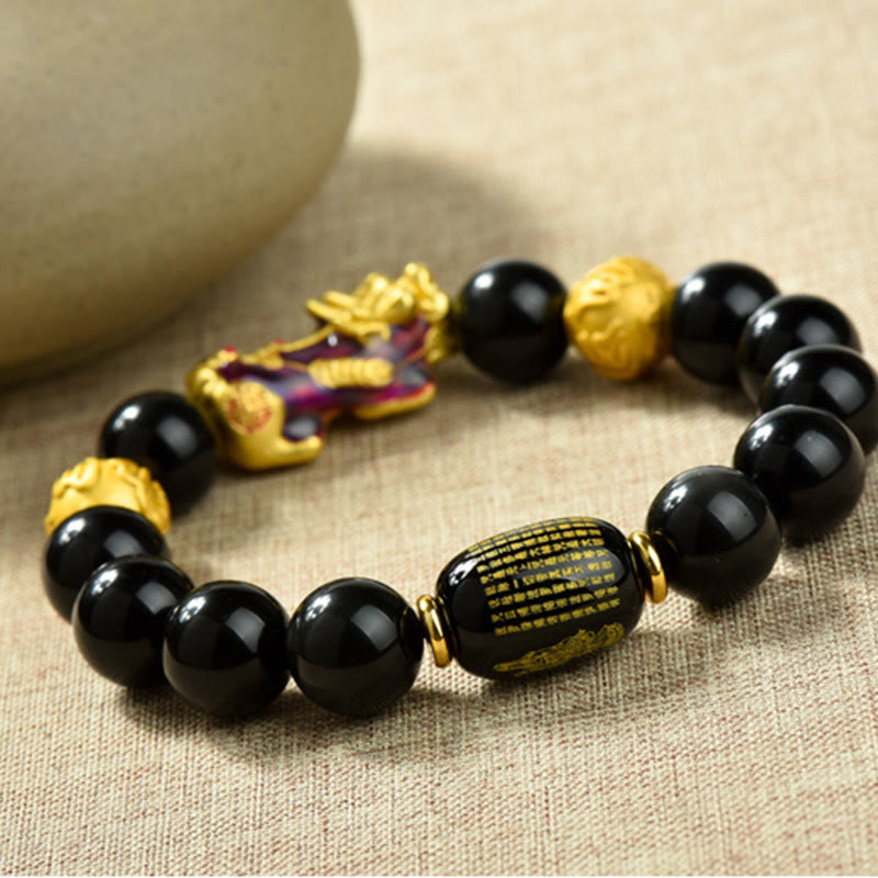 Bracelet de richesse en perles d'obsidienne arc-en-ciel en cuivre et Buddha Stones Fengshui Pixiu - image 11