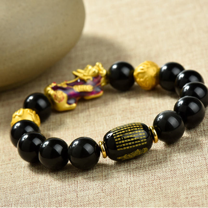 Bracelet de richesse en perles d'obsidienne arc-en-ciel en cuivre et Buddha Stones Fengshui Pixiu - image 11