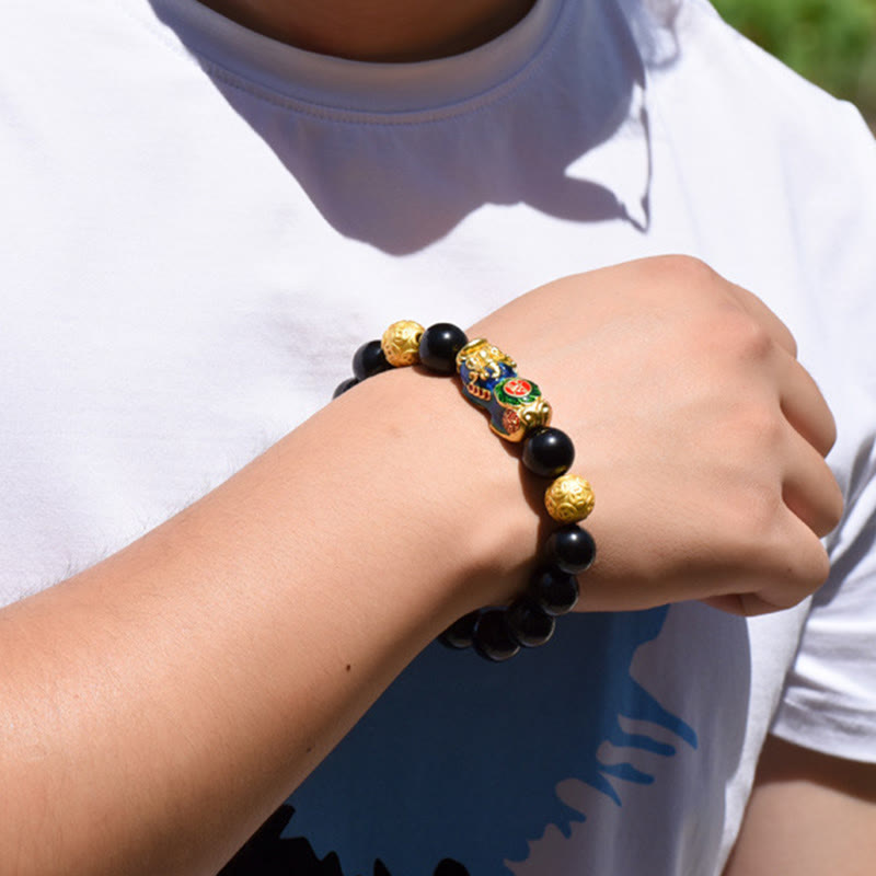 Bracelet de richesse en perles d'obsidienne arc-en-ciel en cuivre et Buddha Stones Fengshui Pixiu - image 16