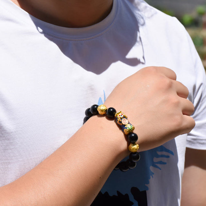 Bracelet de richesse en perles d'obsidienne arc-en-ciel en cuivre et Buddha Stones Fengshui Pixiu - image 3