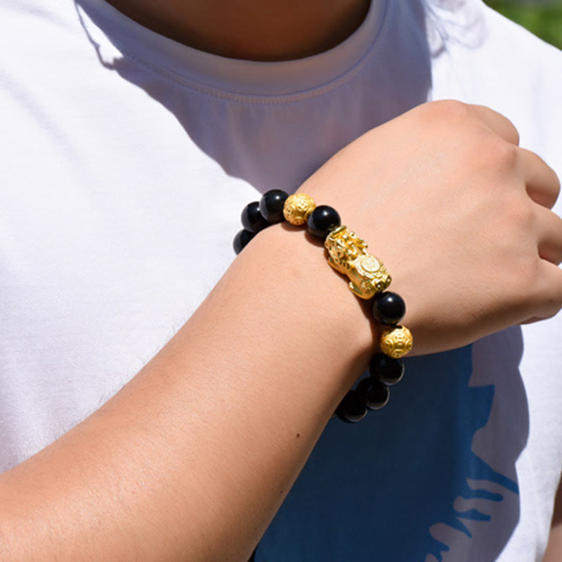 Bracelet de richesse en perles d'obsidienne arc-en-ciel en cuivre et Buddha Stones Fengshui Pixiu - image 21