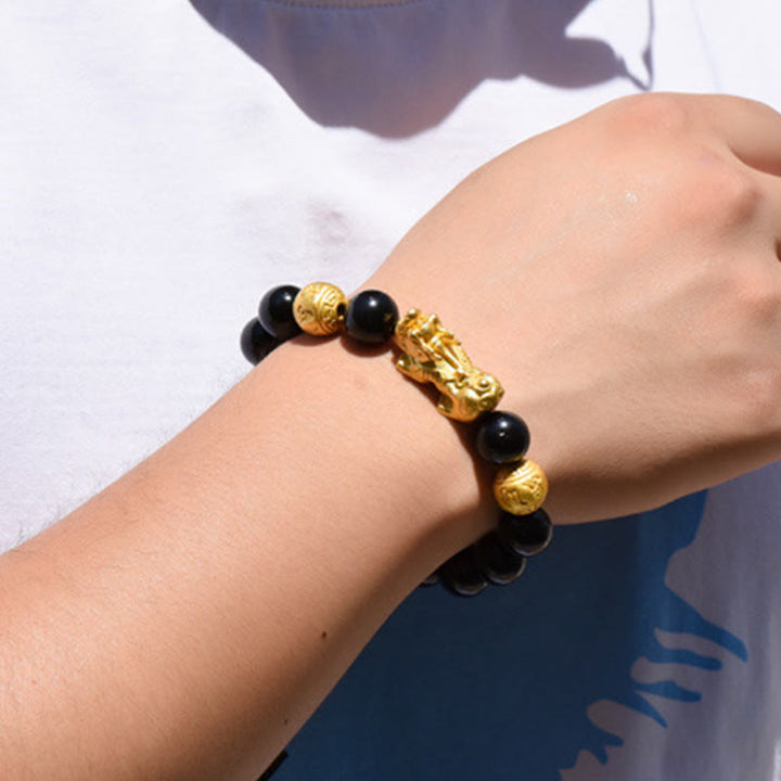 Bracelet de richesse en perles d'obsidienne arc-en-ciel en cuivre et Buddha Stones Fengshui Pixiu - image 25