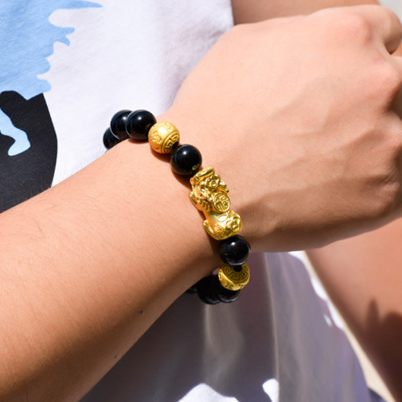 Bracelet de richesse en perles d'obsidienne arc-en-ciel en cuivre et Buddha Stones Fengshui Pixiu - image 28