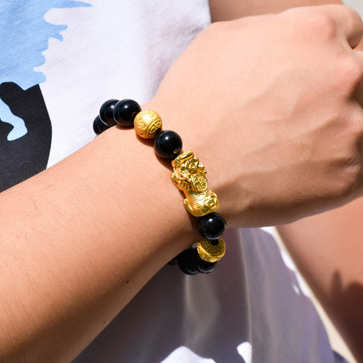 Bracelet de richesse en perles d'obsidienne arc-en-ciel en cuivre et Buddha Stones Fengshui Pixiu - image 28