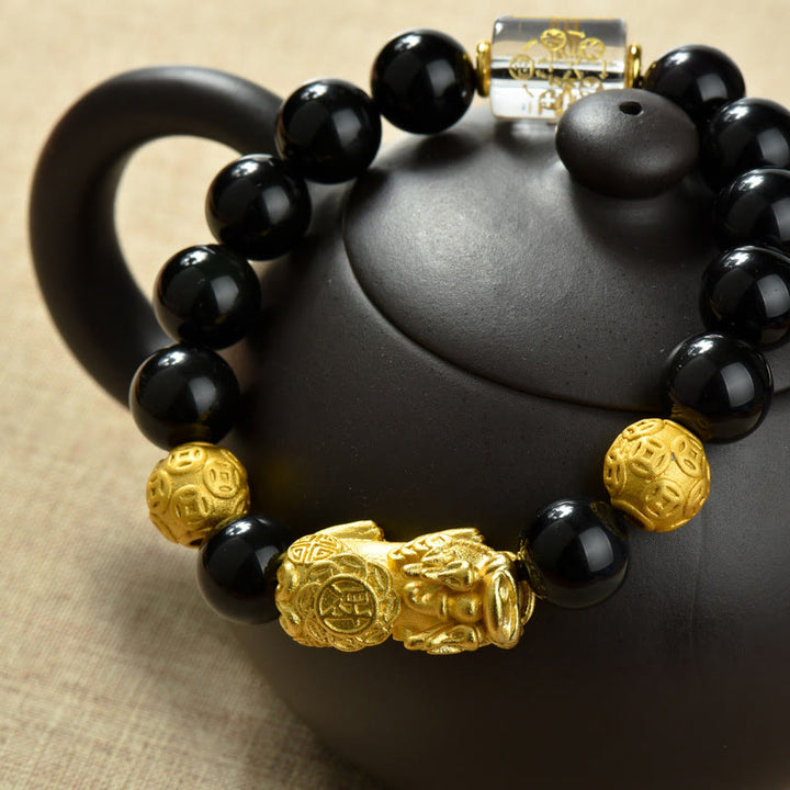 Bracelet de richesse en perles d'obsidienne arc-en-ciel en cuivre et Buddha Stones Fengshui Pixiu - image 20