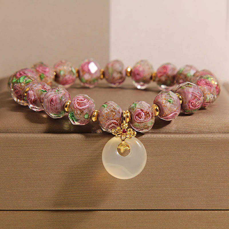 Bracelet de paix avec boucle en perles de verre Rose Liuli et Buddha Stones - Perle de verre Liuli (tour de poignet : 16 cm) - image 0