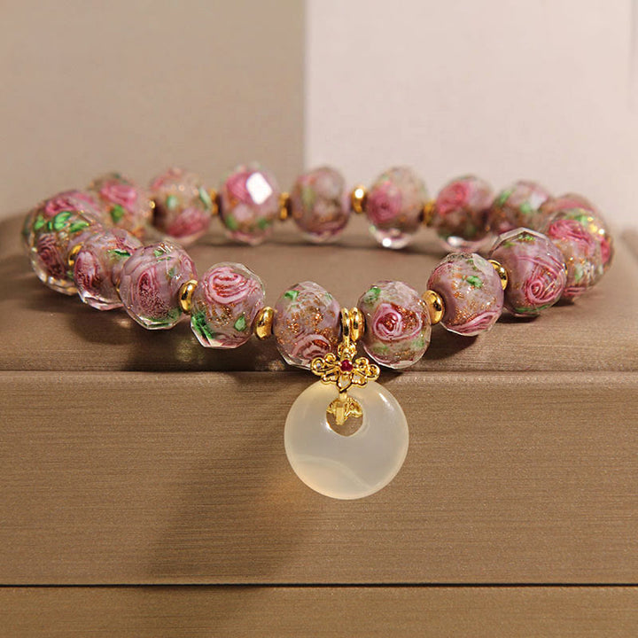 Bracelet de paix avec boucle en perles de verre Rose Liuli et Buddha Stones - Perle de verre Liuli (tour de poignet : 16 cm) - image 0