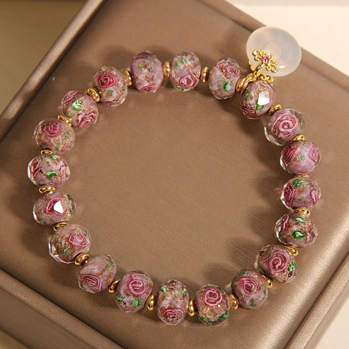 Bracelet de paix avec boucle en perles de verre Rose Liuli et Buddha Stones - image 3