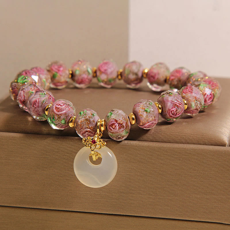 Bracelet de paix avec boucle en perles de verre Rose Liuli et Buddha Stones - image 1
